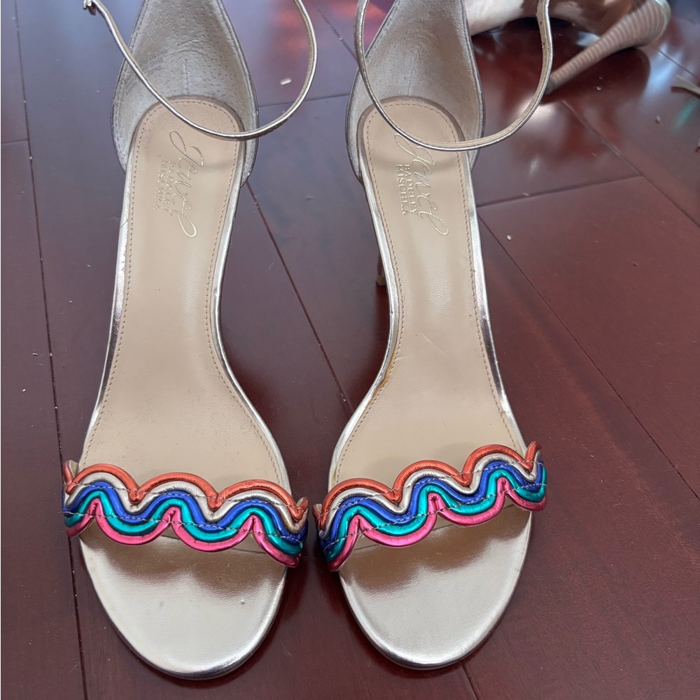 Badgley Mischka Gold Heels with Multicolor Straps